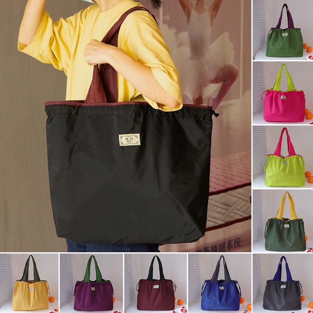Reusable Bag - กระเป๋าช้อปปิ้งซุปเปอร์มาร์เก็ตแบบมีเชือกผูก แฟชั่น พับเก็บได้ ใช้ซ้ำได้ กันน้ำ เป็นมิตรต่อสิ่งแวดล้อม