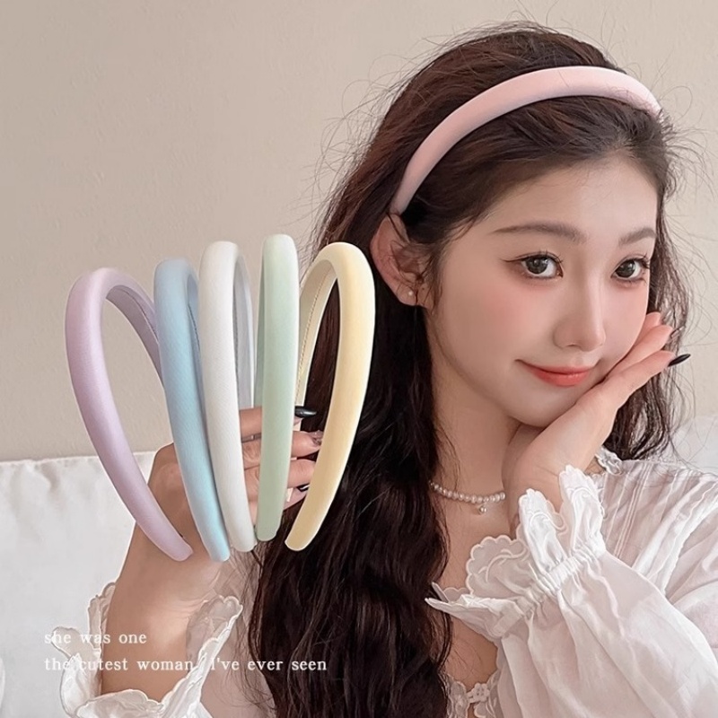 Eco Sponge - ที่คาดผมฟองน้ำรูปมาการองสไตล์เกาหลีสำหรับผู้หญิงที่ล้างหน้าขอบแคบห่วงรัดผมเรียบง่ายของเด็กผู้หญิงแฟชั่นที่รัดผม