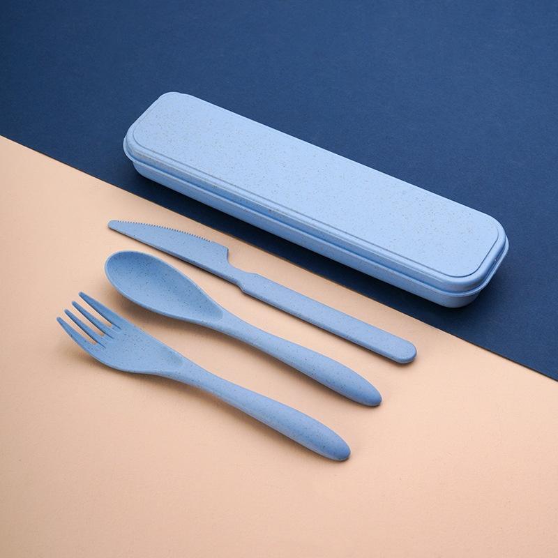 Reusable Straw - ชุดช้อนส้อมทำจากฟางข้าวสาลีแบบใช้ซ้ำได้ ปราศจากกลิ่น ปลอดภัยสำหรับอาหาร พร้อมมีด ส้อม ช้อน