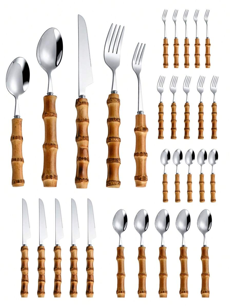 ชุดช้อนส้อมสแตนเลส 30 ชิ้นพร้อ - Bamboo Cutlery บทวิจารณ์และราคา