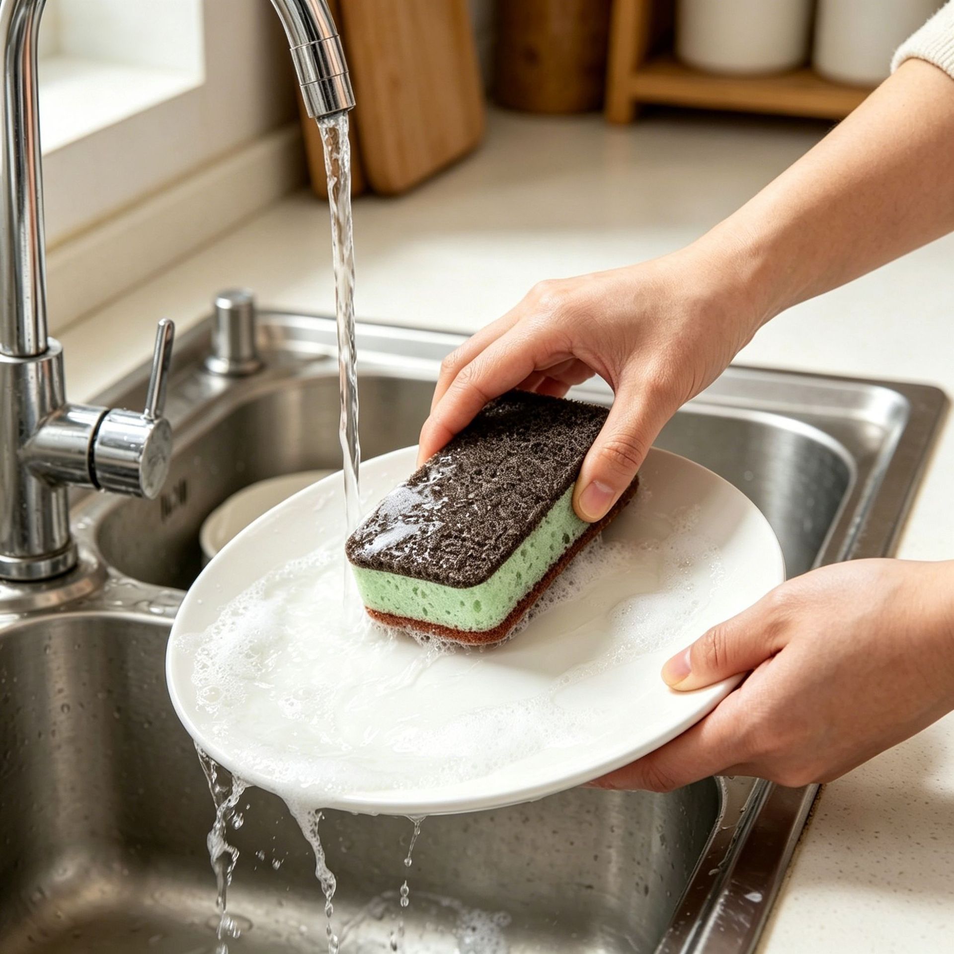 ฟองน้ำครัวแบบหนาสองด้าน |   ฟอ - Eco Sponge บทวิจารณ์และราคา